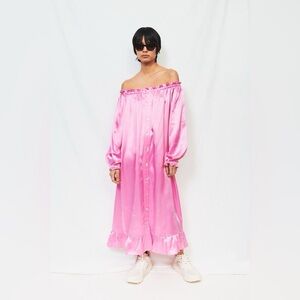 Sleeper Zephyr Pink Silk Off-Shoulder Dress - New with Tags